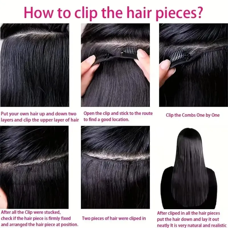 Invisible Seamless Clip Ins Bone Straight Human Hair Unprocessed Raw Hair PU Weft Extensions Full Head 7Pcs/Set Clip on Hair — image 9