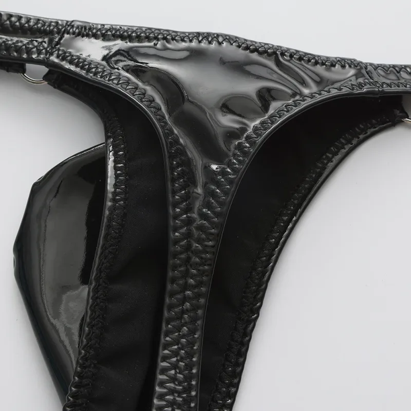 1pc Mannen Glanzend Lederen Taille Met Metalen Ring G-strings Thongs Gay Ardennen Pouch Lage Taille Rekbaar ondergoed Butt-Bloot Sexy — image 4
