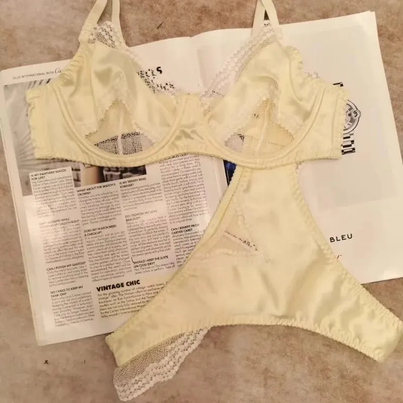 Parisian Lingerie Set | Chantilly Lace & Mesh Cutouts | EU 85B Support | Effortless French Slimming Underwire Sexy Bras — image 1