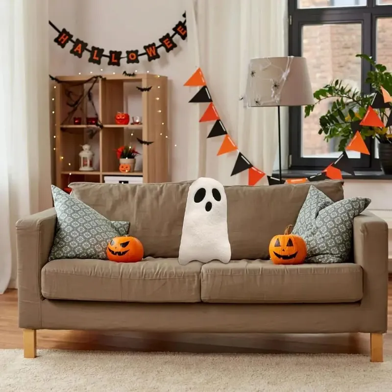 32cm Cute Halloween Pillow Stuffed Ghost Throw Pillow Soft Cartoon Ghost Doll Toy Stuffed Plushie Home Halloween Decorations