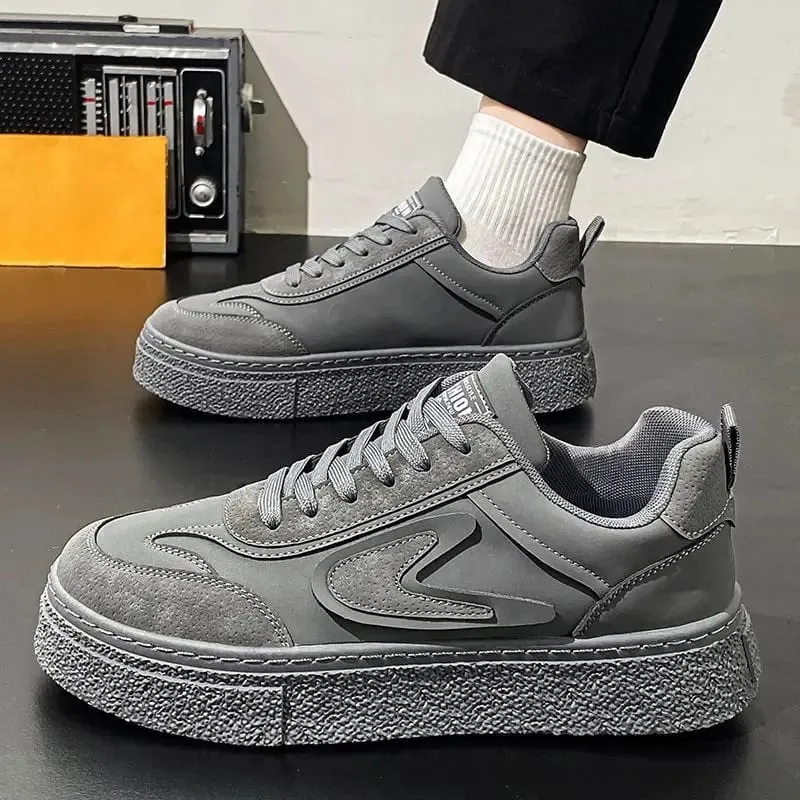 Fashion Leather Sneakers Men's Flat Breathable Vulcanized Shoes Outdoor Leisure Wear-resistant Platform Shoes Zapatillas Hombre