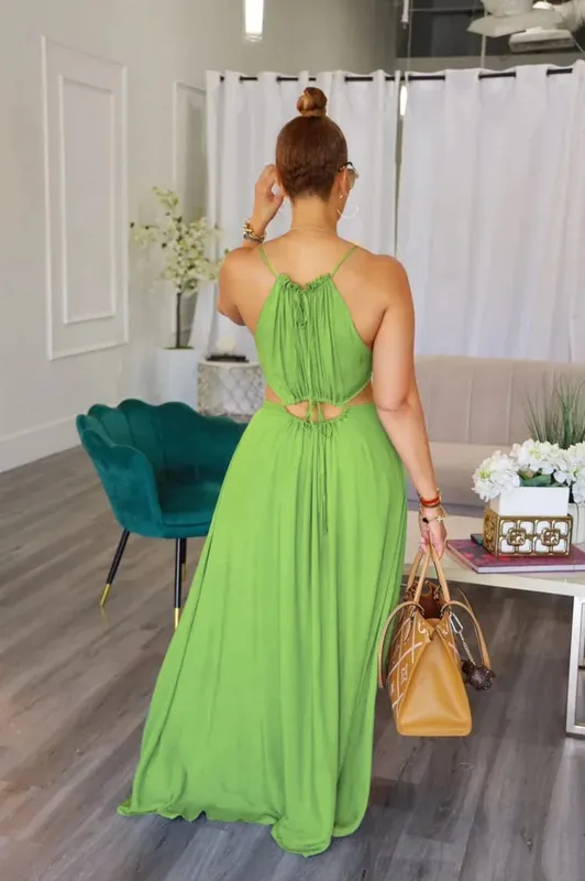 2025 Women's Dress Summer Holiday Solid Long Dresses Sexy Drawstring Lace Up Sleeveless Vestidos Para Mujer Club Party Outfits — image 6