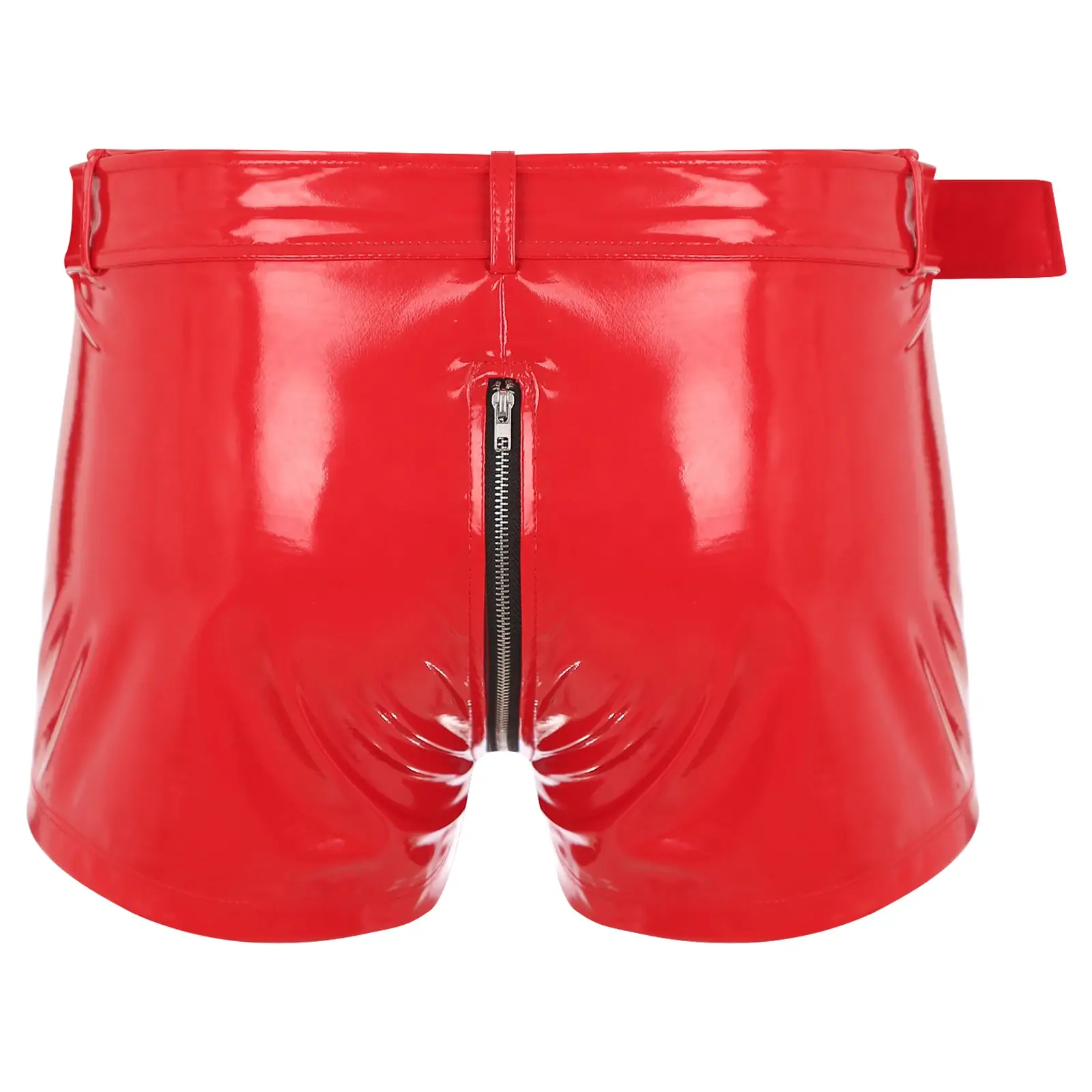 Men's Boxer Shorts Wet Look Latex PVC Leather Zipper Shorts Bottoms Bulge Pouch Boxer Brief Clubwear Party Hot Pants Nightwear