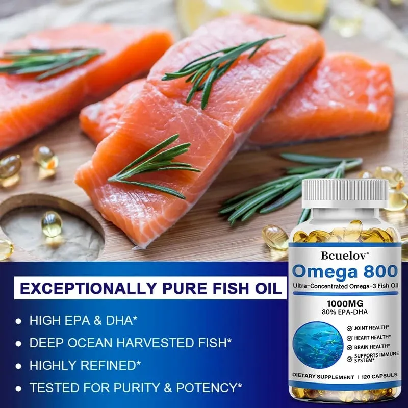 Bcuelov Fischöl Omega-3-Ergänzungsmittel, 1000 mg Kapseln, Omega-3-Fischöl für eine gesunde Herz-Gehirn-Unterstützung, 30/60/120 Kapseln — image 4