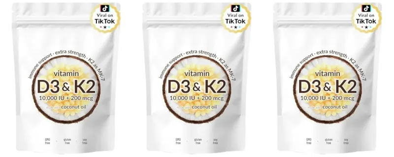 Vitamin D3 10000 IU K2 MK-7 200 mcg Softgels with Coconut Oil 2 in 1 Supports Strong Bones Immune Function Heart Health 300 Ct — image 9