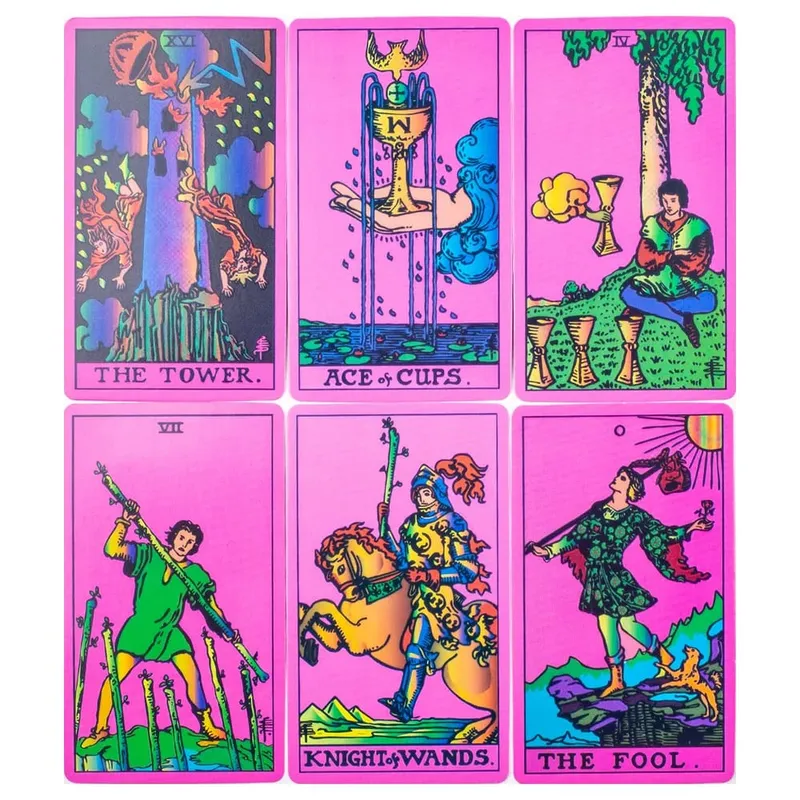 10,3*6 cm Pink Neon Style Tarot Deck 78st - Klassiska Rider-Waite Smith Vibrant Trippy-kort — image 5