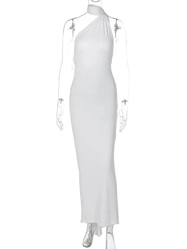 Neon Y2K Clothes One Shoulder Sleeveless Backless Ruched Bodycon Maxi Dresses For Women Club Birthday Party Evening Prom — image 7