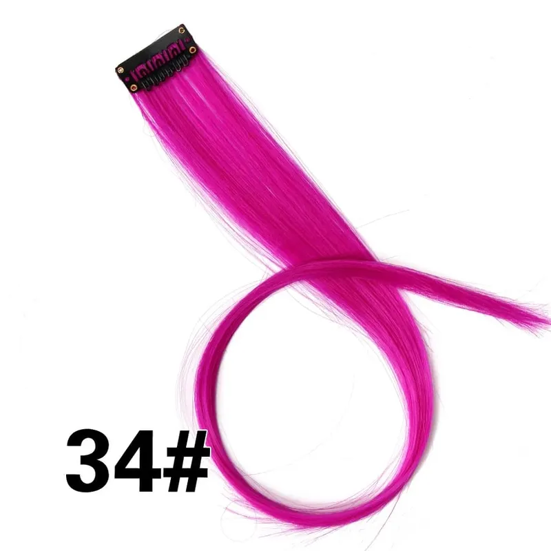 Straight Colored Hair Piece Hair Extensions Clip In Highlight Rainbow Hair Pink Blue Purple Synthetic On Clips For Women Girls — image 40