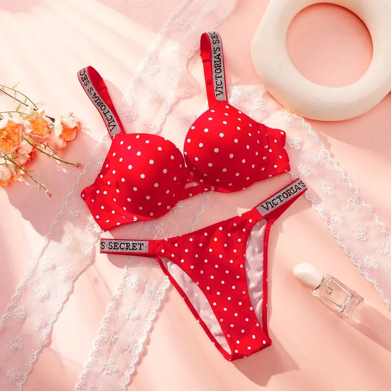 Victoria Secret Very Sexy Shine Script Polka Dot Push-Up-BH Shine Script Tanga-Höschen-Set für Damen, sexy Dessous — image 4