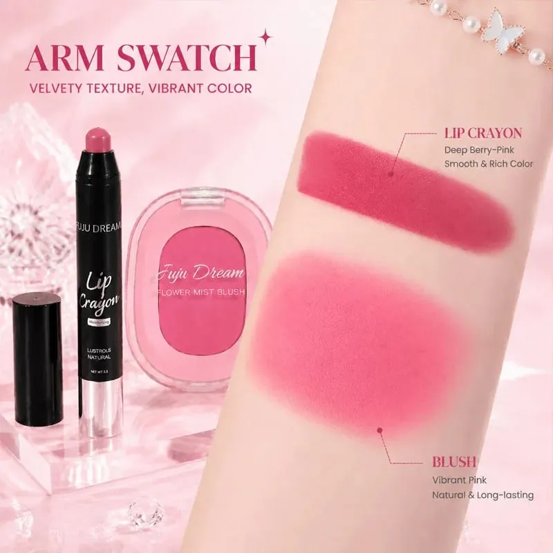 Lip Crayon And Flower Mist Blush Makeup Set Matte High Pigment Waterproof Long Lasting Natural Pink Face Makeup Kit — image 3