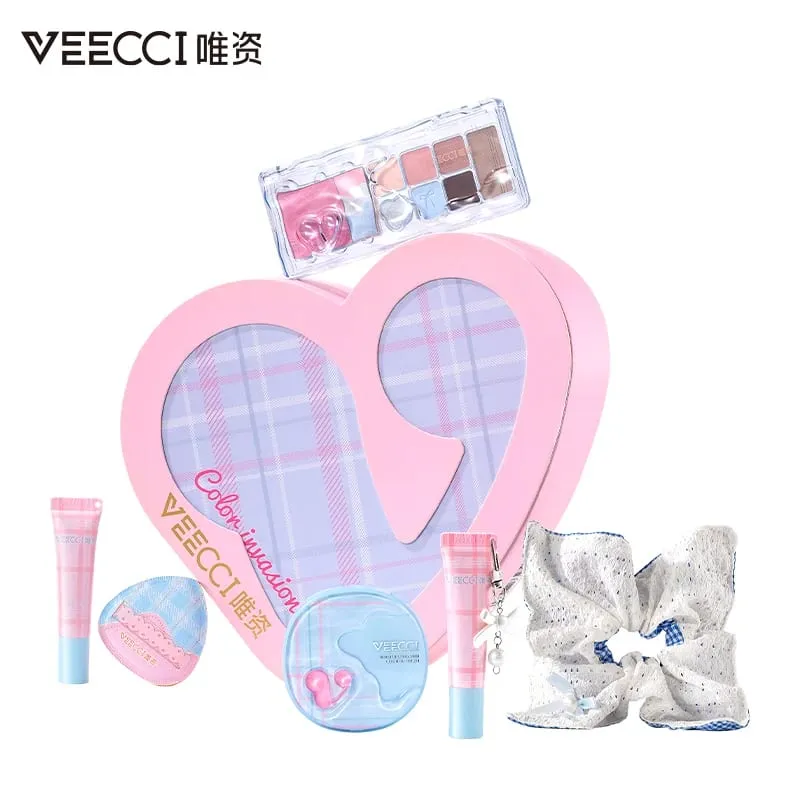 Plaid Mirror Makeup Gift Set All in one Foundation Eyeshadow Lip Gloss with Accessories Long Lasting Cosmetics Kit