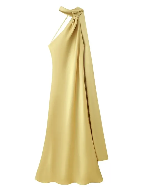 Elegant Ribbon Satin Long Party Dress Women Solid Sleeveless Backless Female Dresses 2026 Spring Summer Lady Chic Evening Gowns