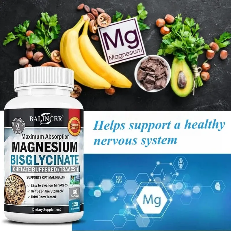 Magnesium Bisglycinate - for Muscle Nerve Sleep Joints Bones Immune & Energy - High Absorption Vegetarian 120 Capsules — image 3