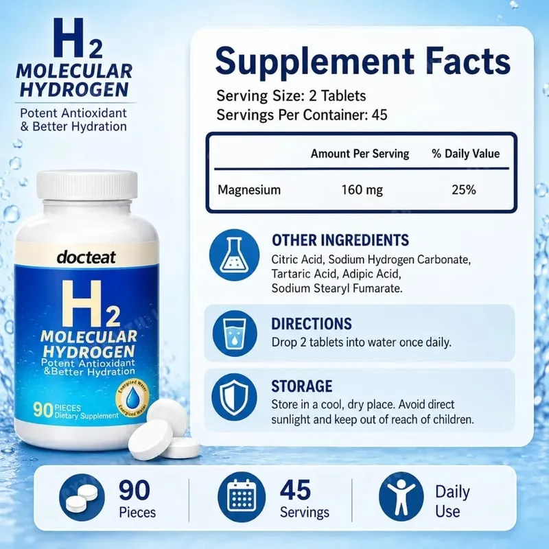 90 stks H2 Moleculaire Waterstof Watertabletten met Magnesium 160 mg Bruisende Drank Supplement voor Reizen Gym Thuis Hydratatie — image 6