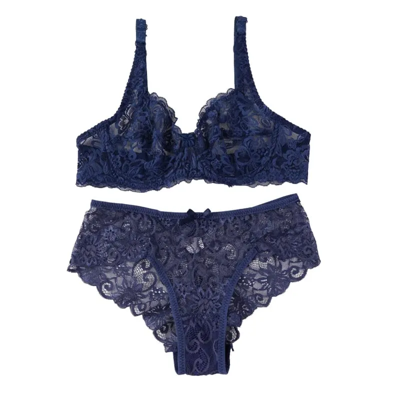 Ensemble de soutien-gorge Sexy en dentelle pour femmes, Push Up, sans coussinet, respirant, à armatures, culotte fine et solide, sous-vêtements, Lingerie exquise pour tous les jours — image 9