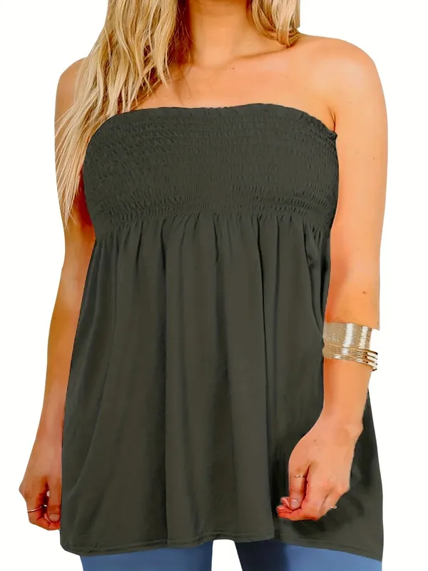 Top de tubo plisado de cintura alta para mujer, ropa informal de verano de Color sólido, talla grande — image 8