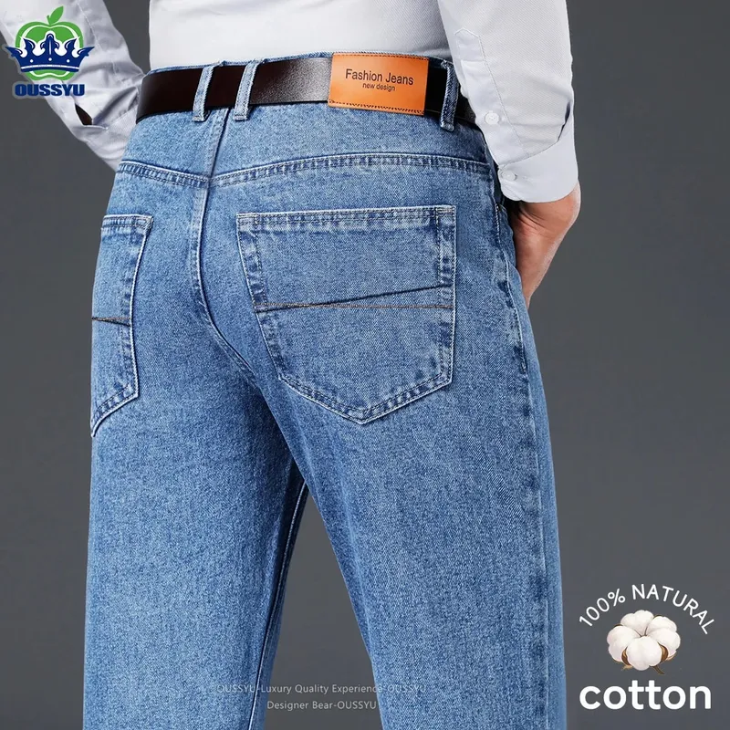 Luxury Quality Autumn Winter 100%Cotton Men's Jeans Business Denim Pants Straight High Waist Father Trouser Male Plus Size 40 42