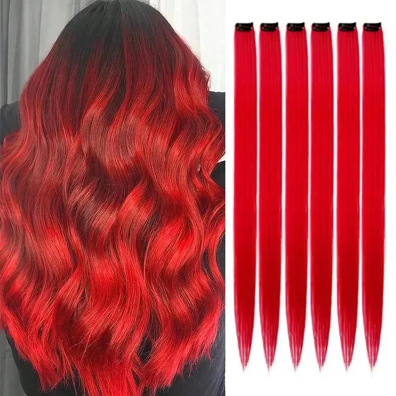 6pcs/pack Colored Party Highlights Clip in Hair Extensions for Girls 22 inches Multi-colors Straight Hair Synthetic Hairpieces — image 8