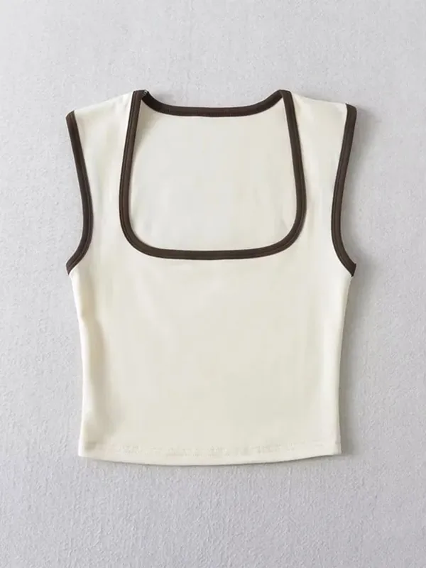 Woman Fashion Slim Solid Contrust Camis Casual Sleeveless Tanks Square Collar Crop Tops Clothing Streetwear Mujer 2024 Y2k — image 5