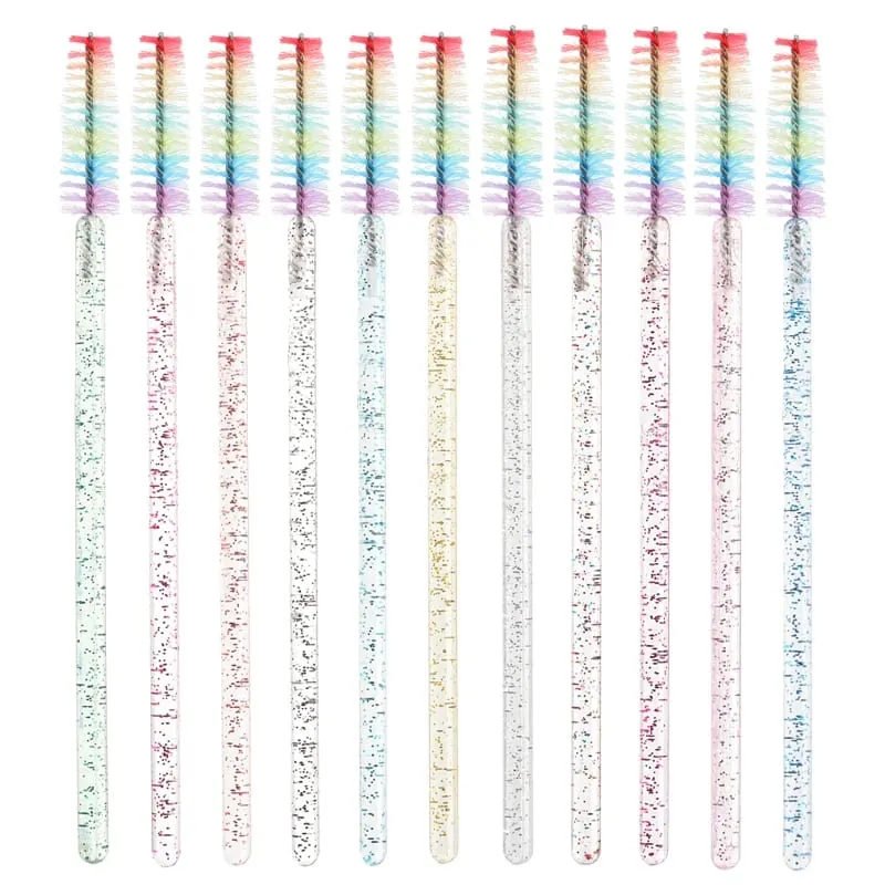 50pcs Disposable Crystal Eyelash Brush Lash Extension Makeup Brushes Mascara Wand Applicator Eyebrow Comb Rainbow Microbrush