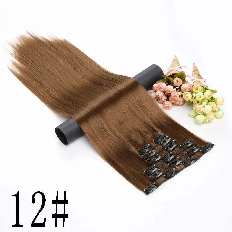Synthetic 16 Clips In Hair Extension Long Straight Hair Fake False Hairpiece Clip In Hair Extension — image 17