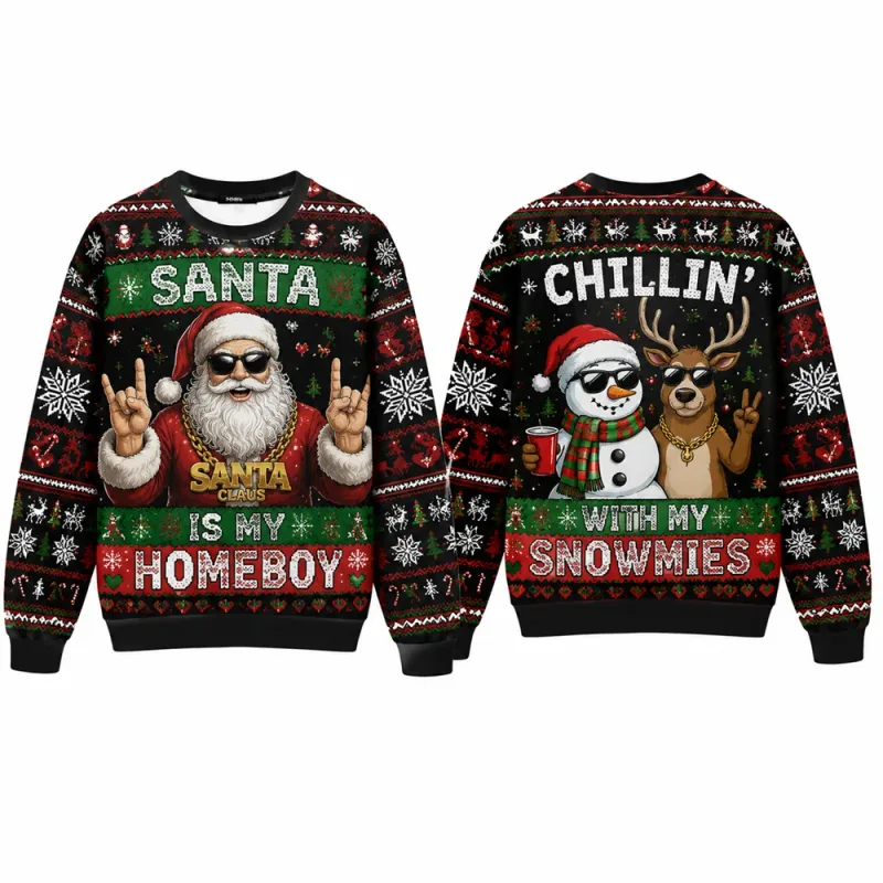 Yeehaw Holidays Santa Reindeer Sweatshirt 3D All Over Print Unisex Crew Neck Long Sleeve Western Ugly Christmas Party Xmas Shirt