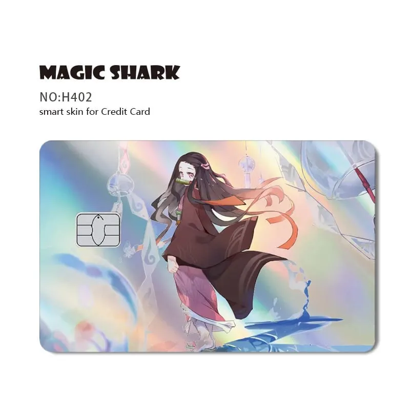 Magic Shark Demon Slayers Anime Cool Shinny Holographic Laser Skin Cover Sticker Film for Debit Credit Card