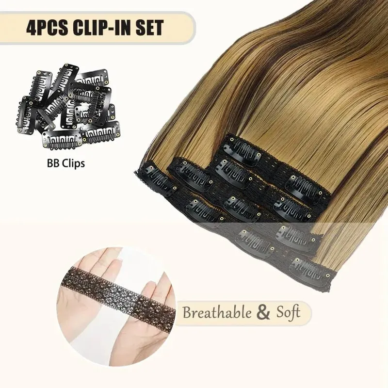 35CM Tổng Hợp 4 Cái/bộ Kẹp Trong Tóc Ngắn Thẳng Kiểu Tóc Tóc Vàng Đen Bộ Tóc Giả Chịu Nhiệt Giả Tóc — image 5