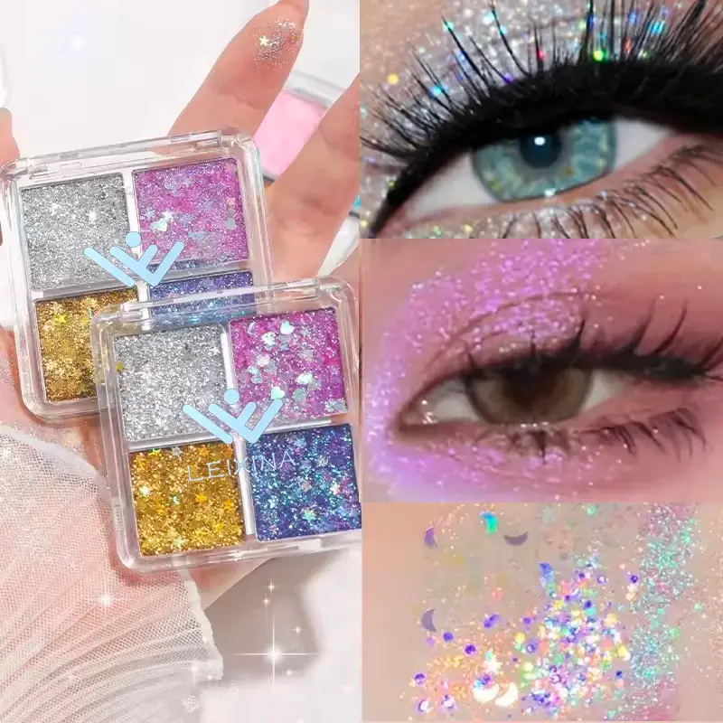 Mini 4 Color Eyeshadow Palette – Pearl Glitter Elf Realm Style Pink Shimmer Sequin Eye Makeup for Festival & Daily Looks — image 1