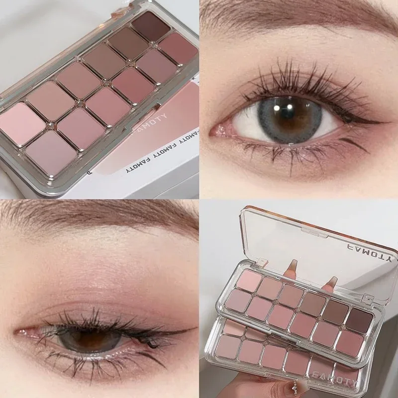 Palet Eyeshadow Matte Saturasi Rendah 12 Warna Teh Aprikot Warna Bumi Riasan Mata Matte Pearlescent Tahan Lama untuk Penggunaan Sehari-hari — image 8