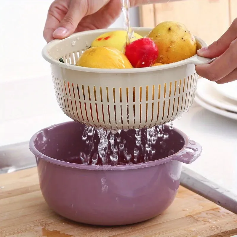 Kitchen Fruit Tray Removable Double Layer Fruit And Vegetable Basin Draining Basket Creative Household Rotating Washing Basket — image 2