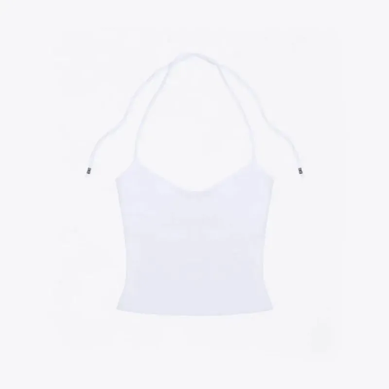 Tank summer red lace up halter top with cherry pink suspender and hollowed out back design — image 7