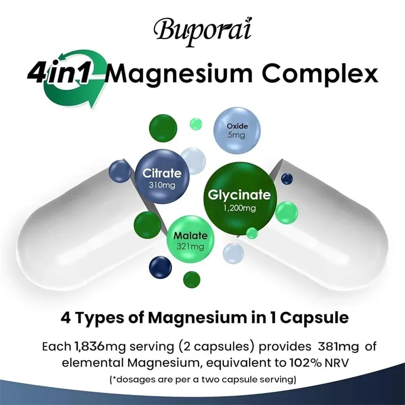 Magnesium 4-in-1 Complex - Supports Immune Health Promotes Muscle Relaxation and Bone Health and Helps Improve Sleep