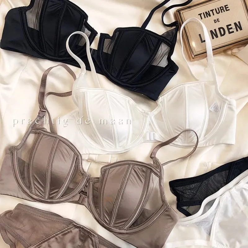 Cawan Nipis Renda Musim Panas Pakaian Dalam Wanita Gesper Depan Set Bra Tekan Ke Atas Brasi Tali Boleh Laras Pakaian Dalam Belakang Yang Cantik — image 4
