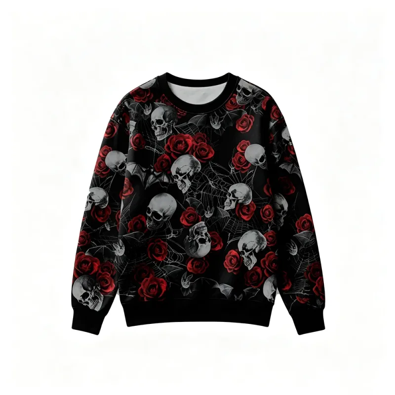 Sweat-shirt à col ras du cou pour homme, vêtement de Style gothique, imprimé squelette Rose, rétro, décontracté, Harajuku, hip-hop, hauts à la mode — image 1