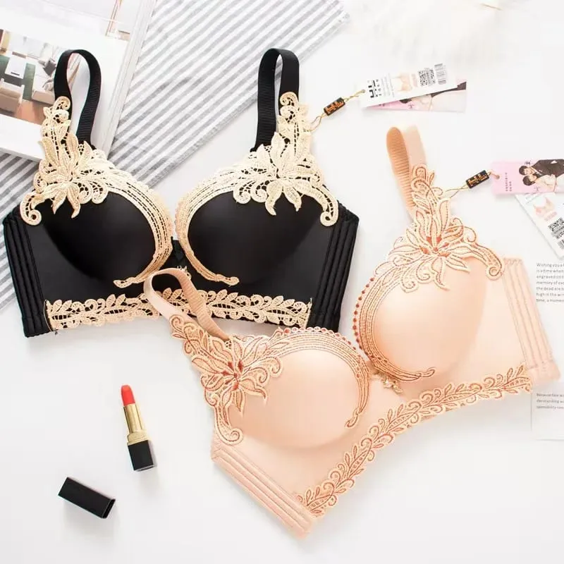 Adjustable Embroider Lace Lingerie Non-underwire Bra Small Breasts Gathering Prevent Sagging Comfortable Bra — image 3