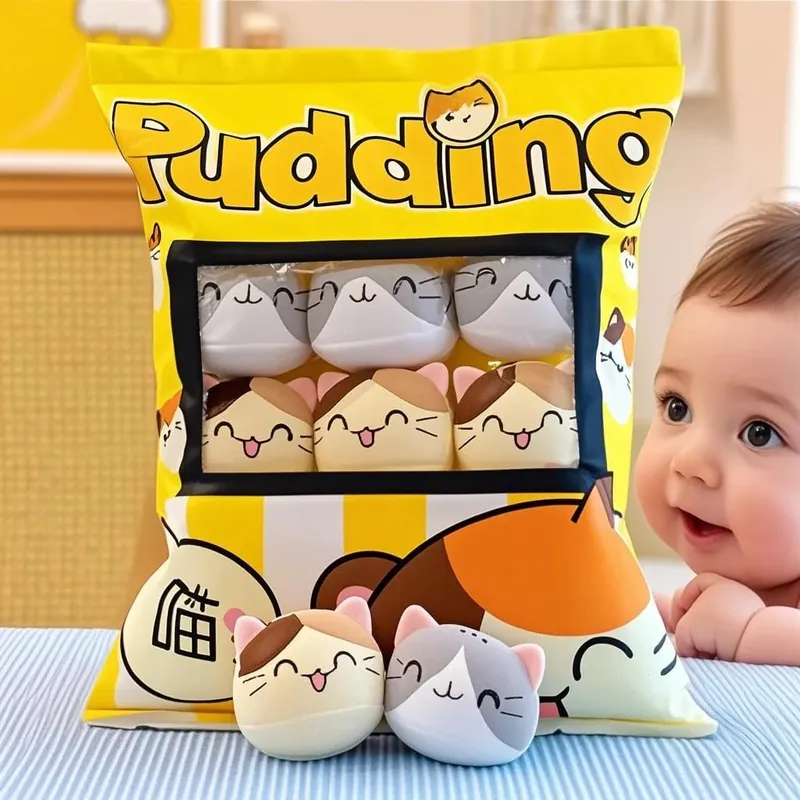 Cute Cat Rabbit Snack Pillow Pudding Decorative Stuffed with Mini Animal Cat Dolls Pudding Plush Toy Kawaii Plush Pillow Gifts — image 2