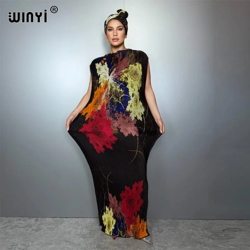 Plissee elastisches dünnes Kleid Frauen Crumple Design Plissee Luxus Abaya Muslim Party Kleid Poncho für Frauen Strand tragen Kaftan