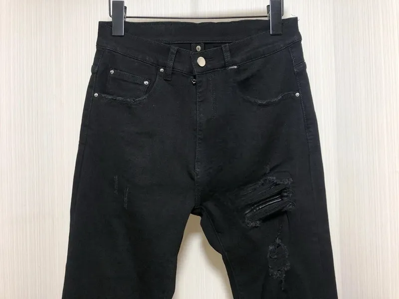 Men's Black Distressed Skinny Jeans ripped knee denim pants Destroyed Biker Style — image 3
