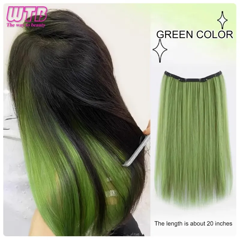 Synthetic Long Straight Clip In One Piece Hair Extension 4 Clips Inner Layer Hidden Hair Color Hair Piece Color Wig — image 10