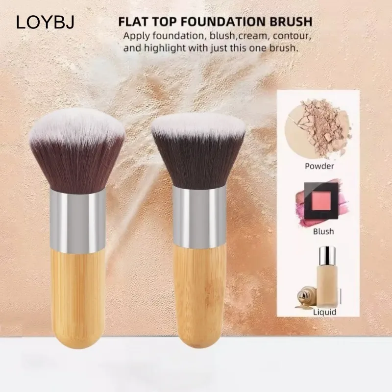 Bamboo Handle Foundation Brush Loose Powder Makeup Borstar Blush Contour Liquid Foundation Cream Professionell ansiktsskönhetsverktyg — image 2