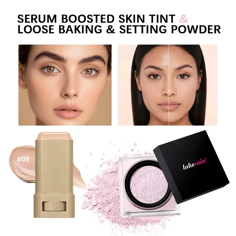 2pcs Foundation Tint Stick & Setting Powder Cosmetics Kit Coverage Even Skin Long Lasting Oil Control Matte Makeup Kit — image 10