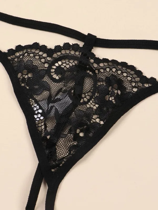 Varsbaby Women Lace Bra Brief Set 2pcs Wire Free Triangle Cup Brassiere Lace Sheer Panty for Women Romantic Underwear Lingerie — image 5