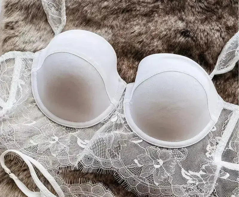 Sexy Lace Underwear Female Poly Poly Thin Soft Steel Ring up Support Anti-Sagging Collect Vice Breasts Solid Color Back Bra Set