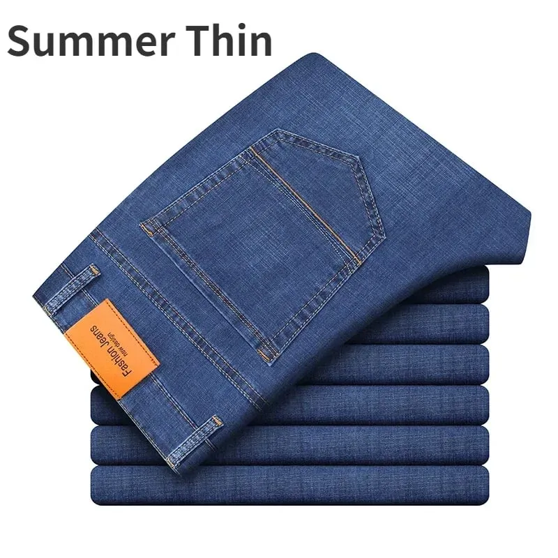 Man Pants Office Business Jeans Men Classic Blue Black Cotton Stretch Straight Denim Pants Male Brand Trousers — image 11