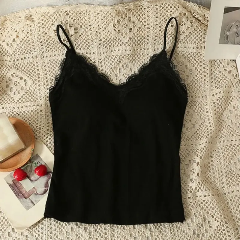 Comfort Breathable Lace Camisole Strap Bra Solid Color Crop Top Sexy Style Wire-Free Summer Top — image 9