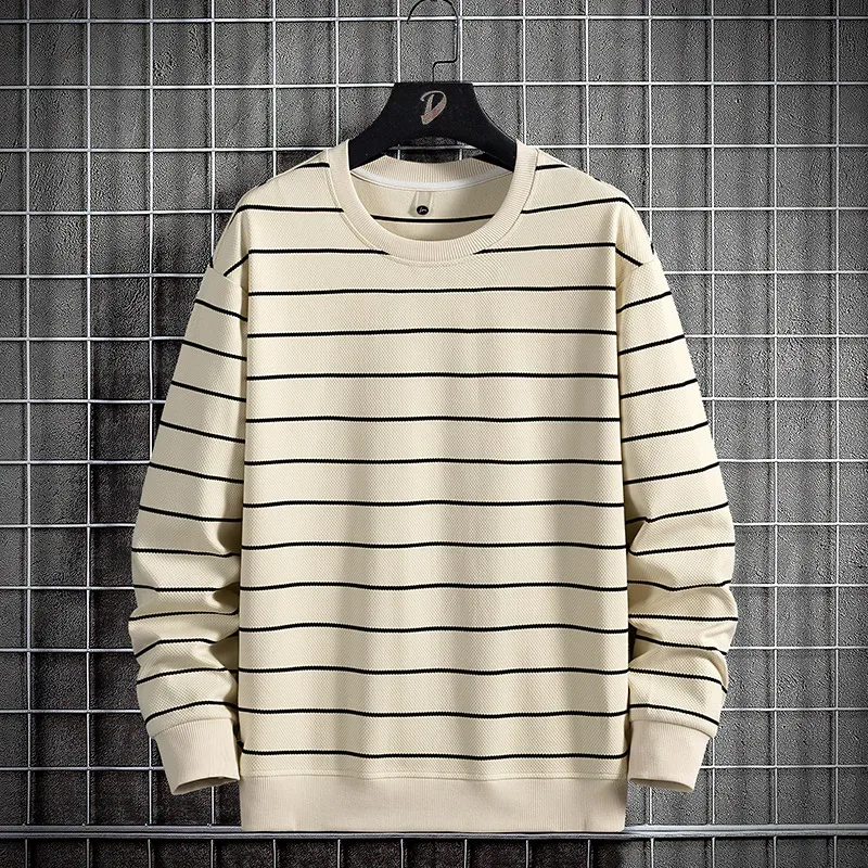 2024 Spring Men Stripe Sweatshirt Cotton Oversized Hoodies Men Long Sleeve O-Neck Pullovers Male Streetwear Fashion Tops 6Xl 8Xl