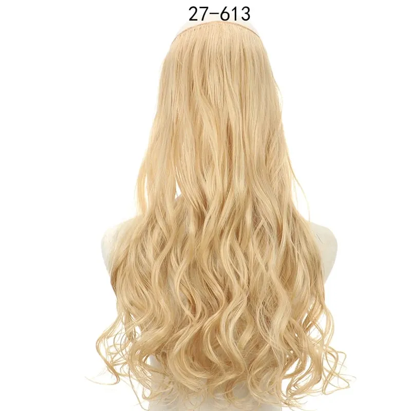Long No Clips Invisible Wire Hair Extensions 16 22 32" Synthetic Wavy Black Brown One Piece Hairpiece Hair Extension