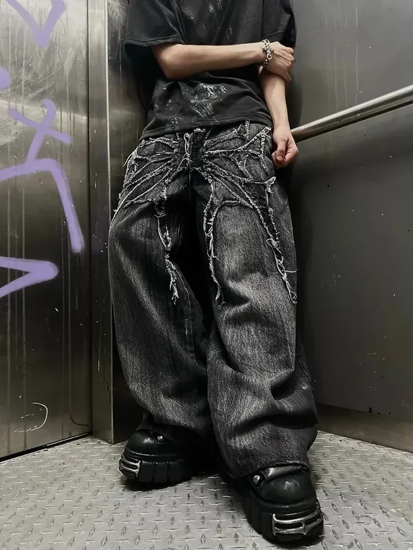 Y2K Baggy Jeans vintage Splicing embroidery Pattern high quality jeans Hip Hop Gothic Streetwear men women Casual wide leg jeans — image 8