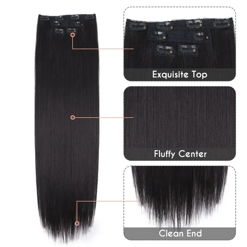 Long Straight Hairstyle 8 Clips In Hair Extensions Blonde 60CM Natural Synthetic Hair Daily Use Hairpiece Fake Hair — image 5